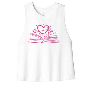 Bookworm Reading Hearts Valentines Day Book Lover Funny Gift Women's Racerback Cropped Tank