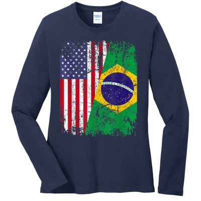 BRAZILIAN ROOTS | Half American Flag | BRAZIL Ladies Long Sleeve Shirt