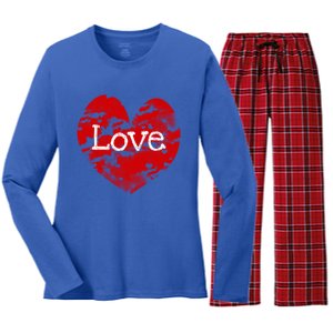 Big Red Heart Valentines Day Tee Cute Vgiftday Love Couple Cute Gift Women's Long Sleeve Flannel Pajama Set 