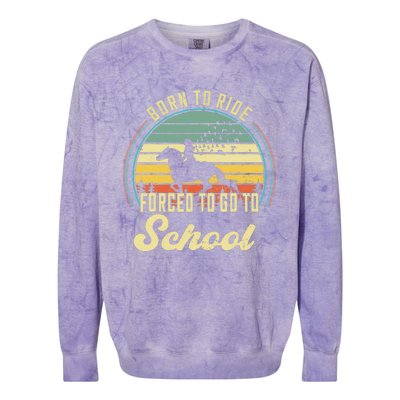 Born Ride Horses Forced To Go To School Cute Horse Girl Colorblast Crewneck Sweatshirt