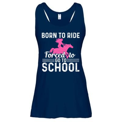 Born Ride Horse Forced To Go To School Funny Barrel Racing Ladies Essential Flowy Tank