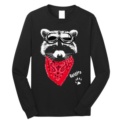 Bandito Raccoon In Red Scarf And Goggles Long Sleeve Shirt