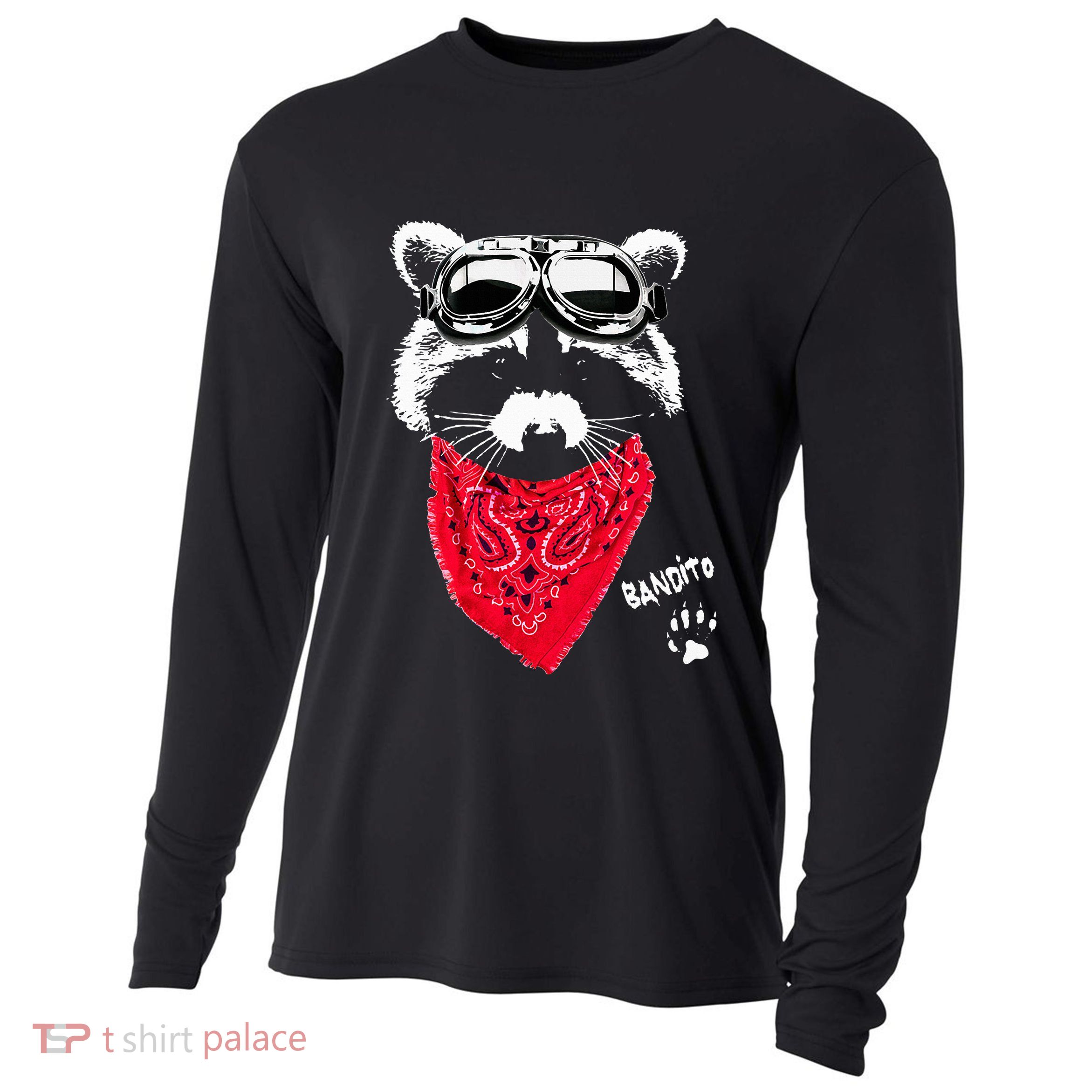 Bandito Raccoon In Red Scarf And Goggles Cooling Performance Long Sleeve Crew