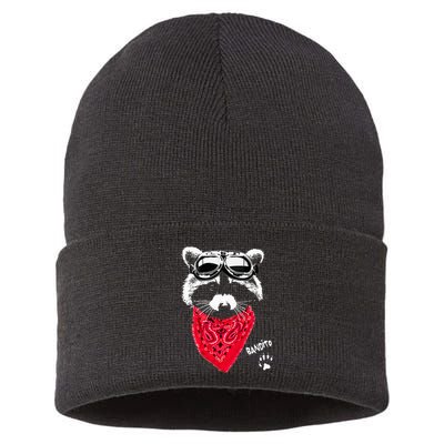 Bandito Raccoon In Red Scarf And Goggles Sustainable Knit Beanie