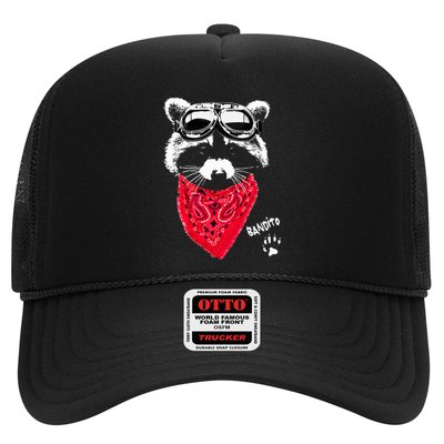 Bandito Raccoon In Red Scarf And Goggles Trucker Hat