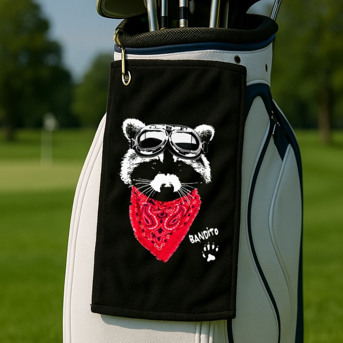 Bandito Raccoon In Red Scarf And Goggles Golf Towel