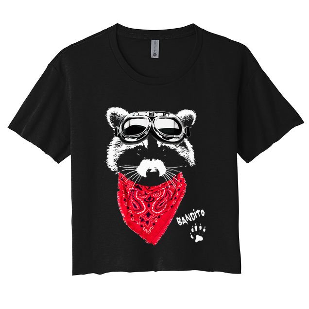 Bandito Raccoon In Red Scarf And Goggles Crop Top