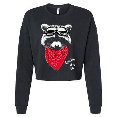 Bandito Raccoon In Red Scarf And Goggles Cropped Pullover Crew