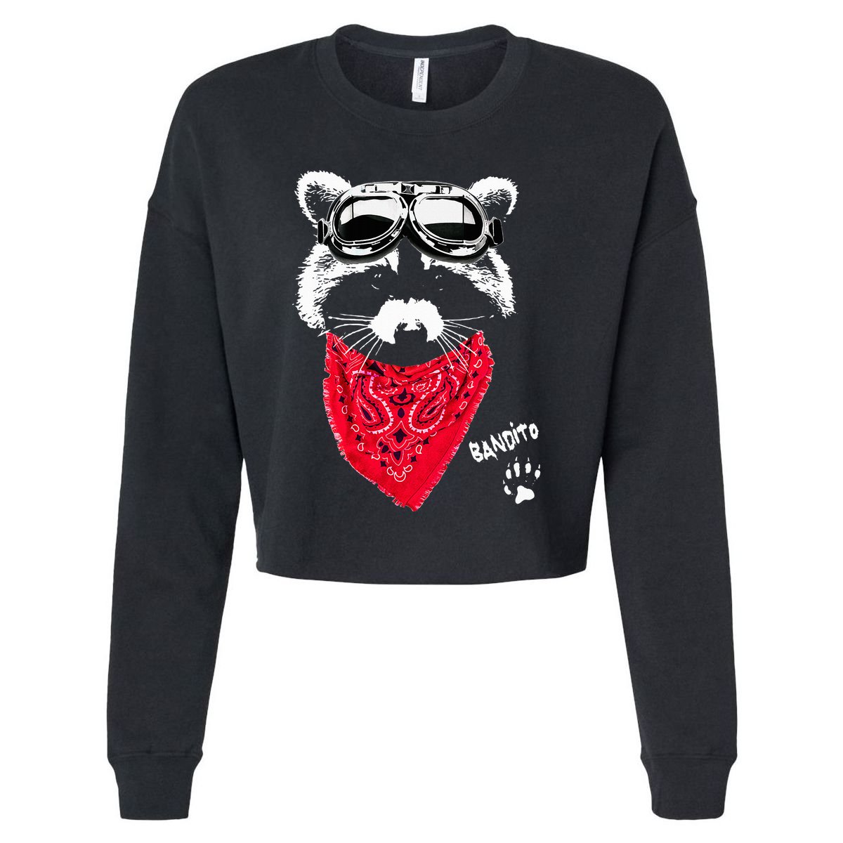 Bandito Raccoon In Red Scarf And Goggles Cropped Pullover Crew