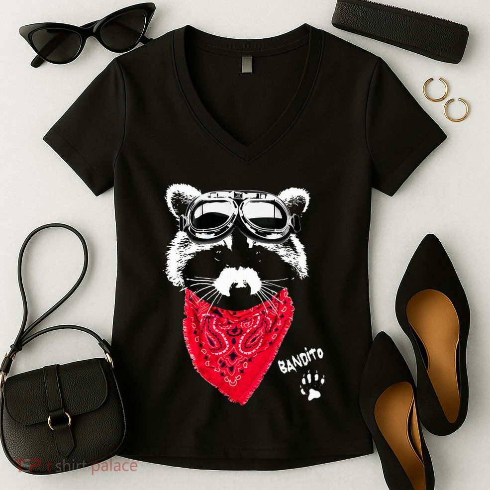 Bandito Raccoon In Red Scarf And Goggles Women's V-Neck T-Shirt