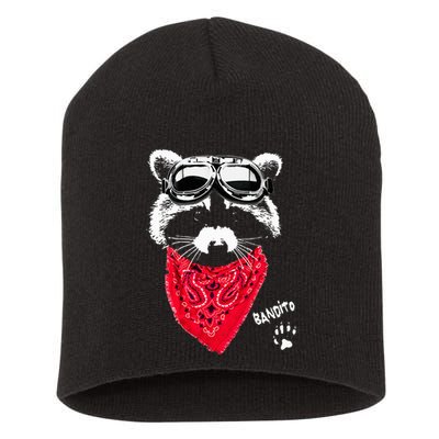 Bandito Raccoon In Red Scarf And Goggles Short Acrylic Beanie