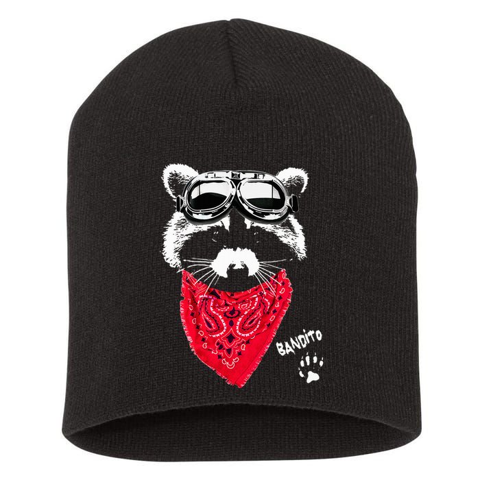 Bandito Raccoon In Red Scarf And Goggles Short Acrylic Beanie