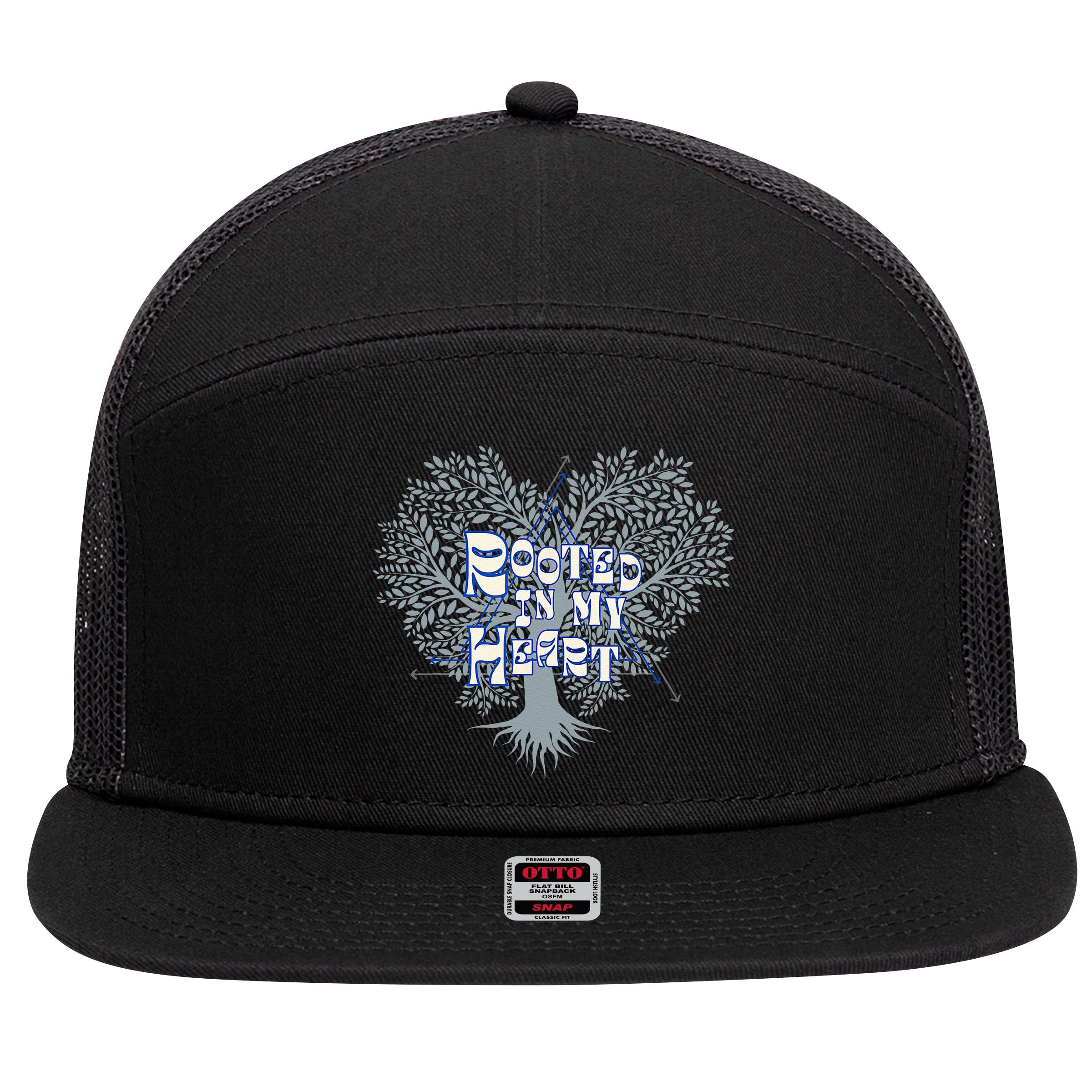 Blue Rooted in my Heart 7 Panel Mesh Trucker Snapback Hat