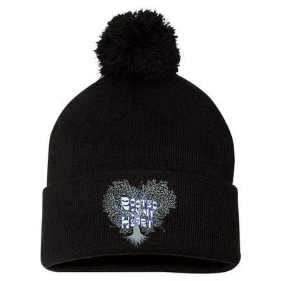 Blue Rooted in my Heart Pom Pom 12in Knit Beanie