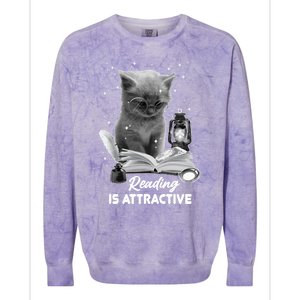 Bookaholic Reading Is Attractive Cat Reading A Book Bookish Meaningful Gift Colorblast Crewneck Sweatshirt