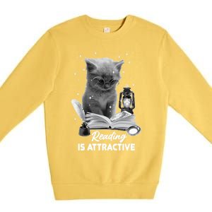 Bookaholic Reading Is Attractive Cat Reading A Book Bookish Meaningful Gift Premium Crewneck Sweatshirt