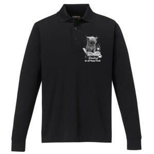 Bookaholic Reading Is Attractive Cat Reading A Book Bookish Meaningful Gift Performance Long Sleeve Polo