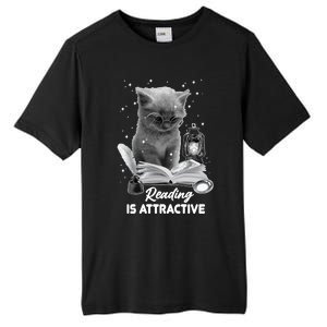 Bookaholic Reading Is Attractive Cat Reading A Book Bookish Meaningful Gift Tall Fusion ChromaSoft Performance T-Shirt