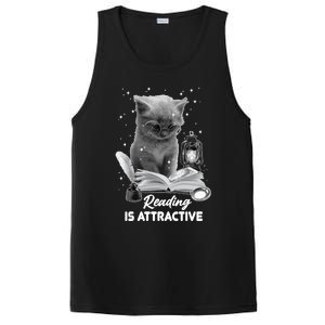 Bookaholic Reading Is Attractive Cat Reading A Book Bookish Meaningful Gift PosiCharge Competitor Tank