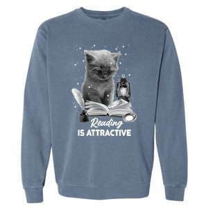 Bookaholic Reading Is Attractive Cat Reading A Book Bookish Meaningful Gift Garment-Dyed Sweatshirt