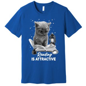 Bookaholic Reading Is Attractive Cat Reading A Book Bookish Meaningful Gift Premium T-Shirt