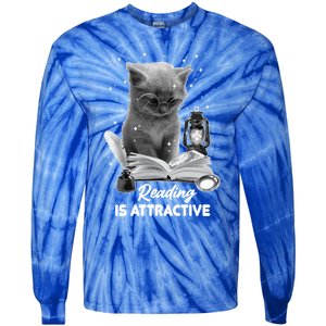 Bookaholic Reading Is Attractive Cat Reading A Book Bookish Meaningful Gift Tie-Dye Long Sleeve Shirt