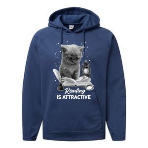 Bookaholic Reading Is Attractive Cat Reading A Book Bookish Meaningful Gift Performance Fleece Hoodie