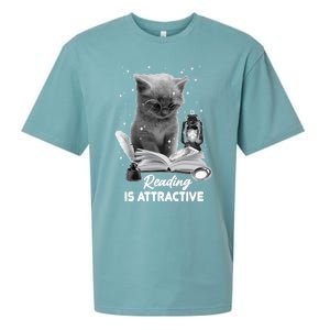 Bookaholic Reading Is Attractive Cat Reading A Book Bookish Meaningful Gift Sueded Cloud Jersey T-Shirt