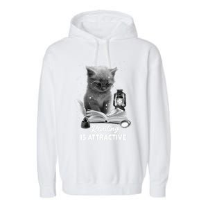 Bookaholic Reading Is Attractive Cat Reading A Book Bookish Meaningful Gift Garment-Dyed Fleece Hoodie