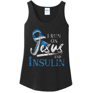 Blue Ribbon I Run On Jesus And Insulin Diabetes Awareness Ladies Essential Tank