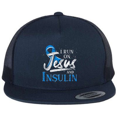 Blue Ribbon I Run On Jesus And Insulin Diabetes Awareness Flat Bill Trucker Hat