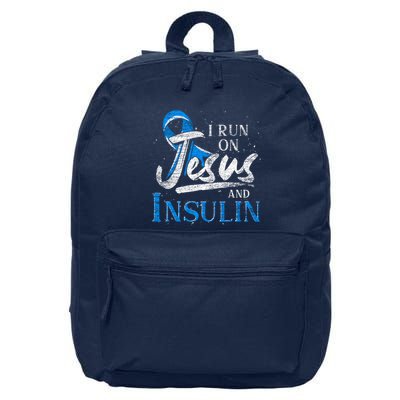 Blue Ribbon I Run On Jesus And Insulin Diabetes Awareness 16 in Basic Backpack