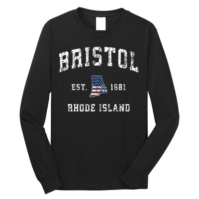 Bristol Rhode Island Ri Vintage American Flag Sports Design Long Sleeve Shirt