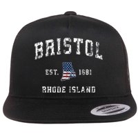 Bristol Rhode Island Ri Vintage American Flag Sports Design Flat Bill Trucker Hat