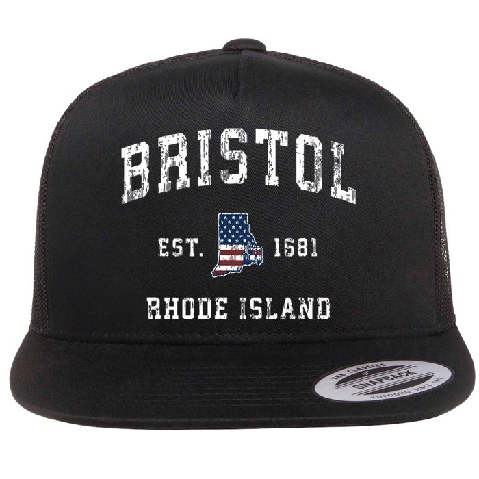 Bristol Rhode Island Ri Vintage American Flag Sports Design Flat Bill Trucker Hat