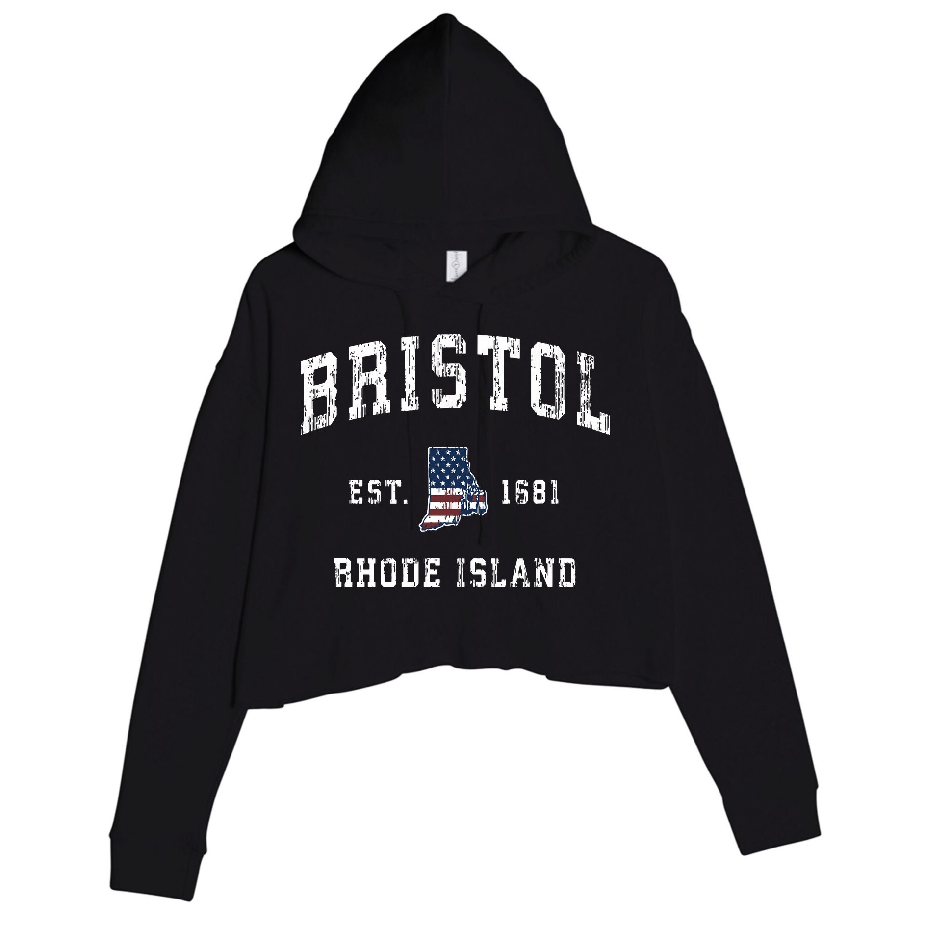 Bristol Rhode Island Ri Vintage American Flag Sports Design Crop Fleece Hoodie