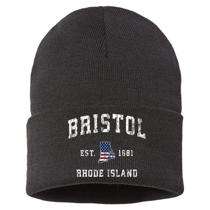 Bristol Rhode Island Ri Vintage American Flag Sports Design Sustainable Knit Beanie