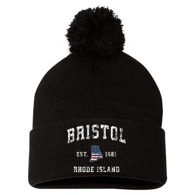 Bristol Rhode Island Ri Vintage American Flag Sports Design Pom Pom 12in Knit Beanie