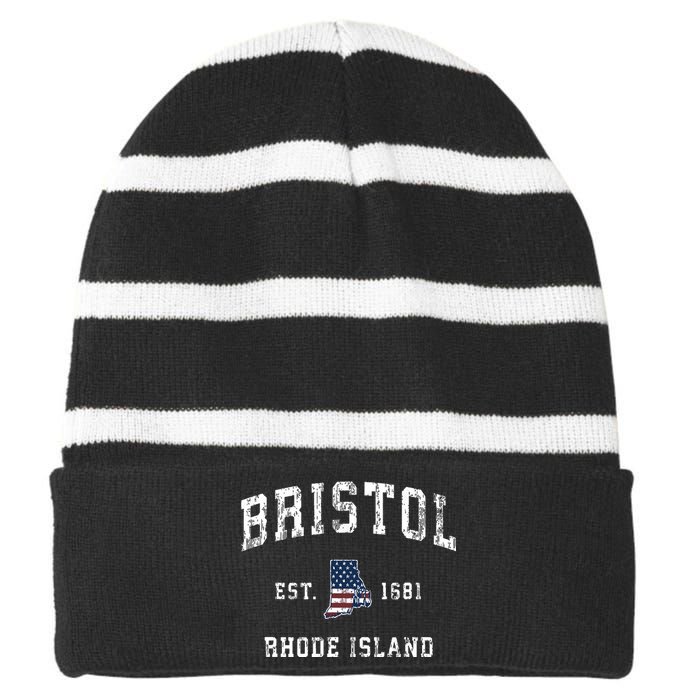 Bristol Rhode Island Ri Vintage American Flag Sports Design Striped Beanie with Solid Band