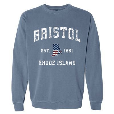 Bristol Rhode Island Ri Vintage American Flag Sports Design Garment-Dyed Sweatshirt