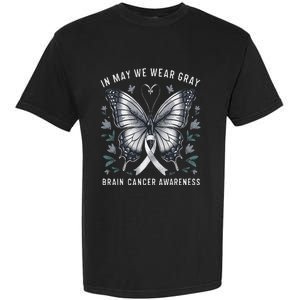 Butterfly Ribbon In May We Wear Gray Brain Cancer Awareness Garment-Dyed Heavyweight T-Shirt