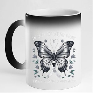 Butterfly Ribbon In May We Wear Gray Brain Cancer Awareness 11oz Black Color Changing Mug