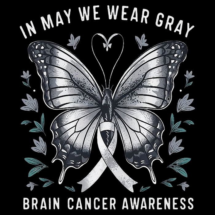 Butterfly Ribbon In May We Wear Gray Brain Cancer Awareness Toddler Hoodie