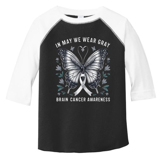 Butterfly Ribbon In May We Wear Gray Brain Cancer Awareness Toddler Fine Jersey T-Shirt