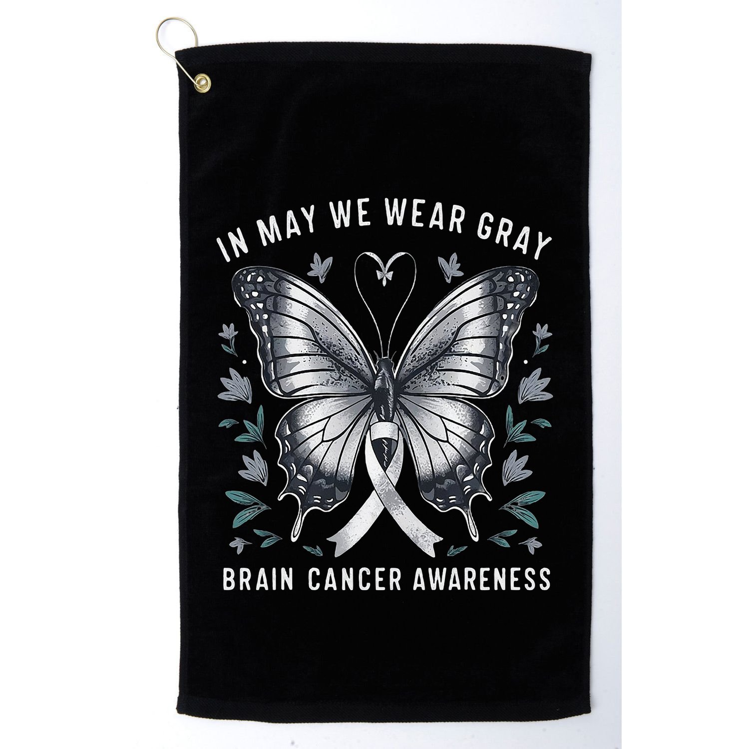 Butterfly Ribbon In May We Wear Gray Brain Cancer Awareness Golf Towel