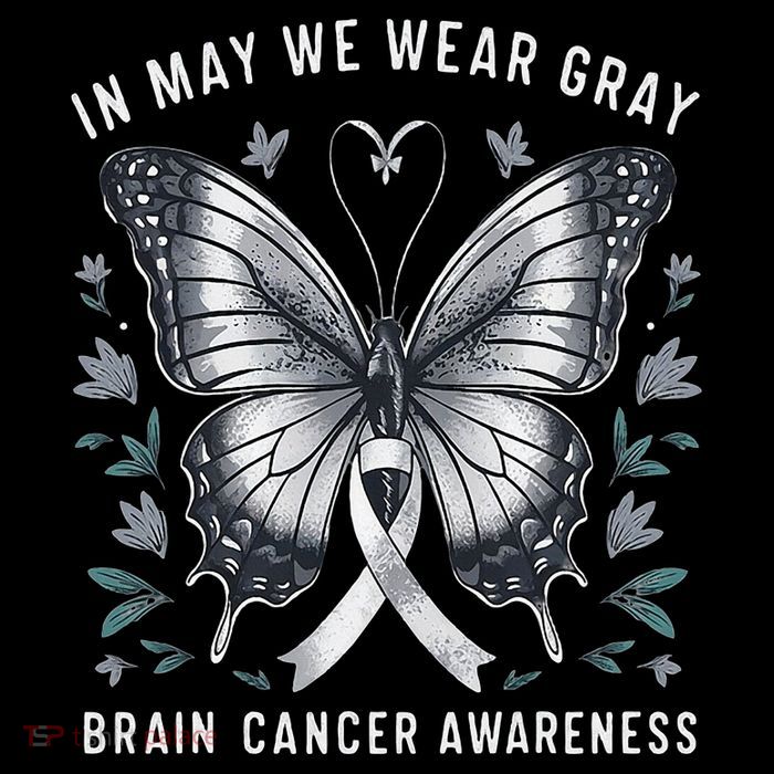 Butterfly Ribbon In May We Wear Gray Brain Cancer Awareness Kids T-Shirt