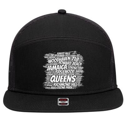 Born Raised In Queens Borough New York City 7 Panel Mesh Trucker Snapback Hat