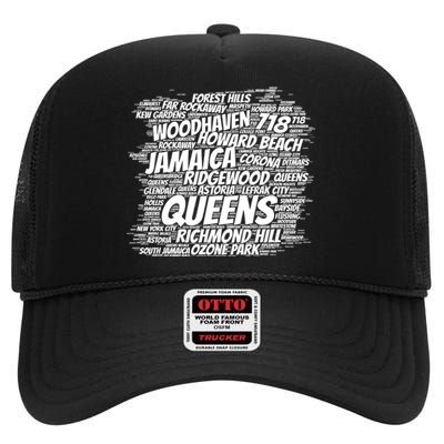 Born Raised In Queens Borough New York City High Crown Mesh Back Trucker Hat