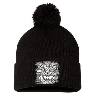 Born Raised In Queens Borough New York City Pom Pom 12in Knit Beanie