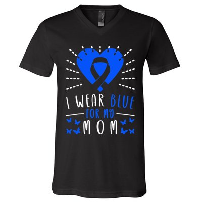 Blue Ribbon I Wear Blue For My Mom V-Neck T-Shirt